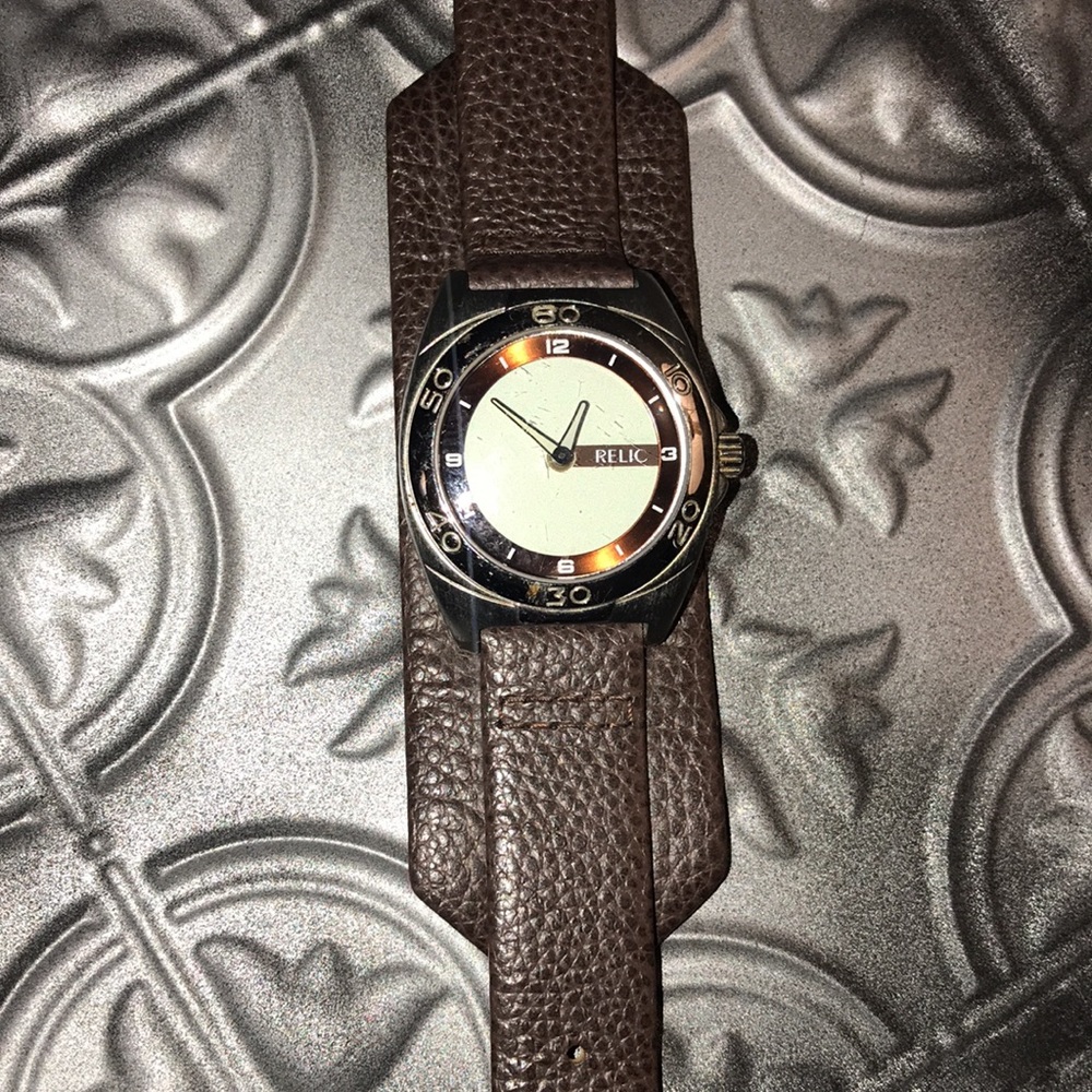 Wide leather watch